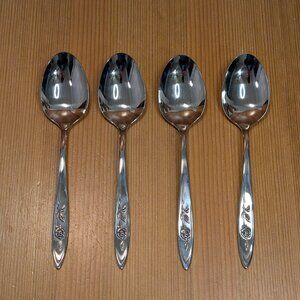 Lot of 4 Oneida Community MY ROSE Stainless 6.75" Oval Soup/Table Spoon Set EUC